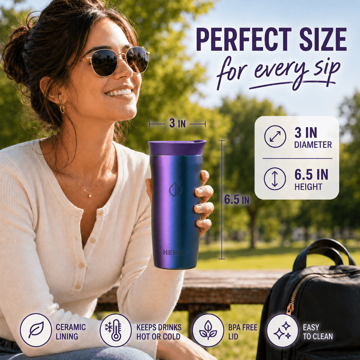 16 oz Ceramic-Lined Coffee Travel Tumbler - HEMLI