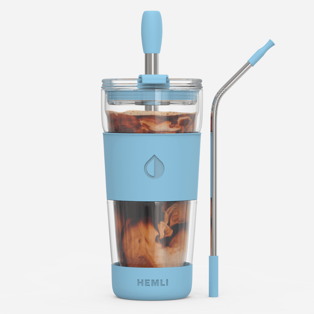 19 oz Double - Walled Glass Tumbler with Metal Straws - HEMLI