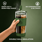 19 oz Double-Walled Glass Tumbler with Metal Straws - HEMLI