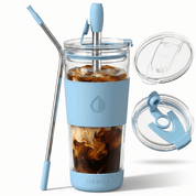 19 oz Double-Walled Glass Tumbler with Metal Straws - HEMLI