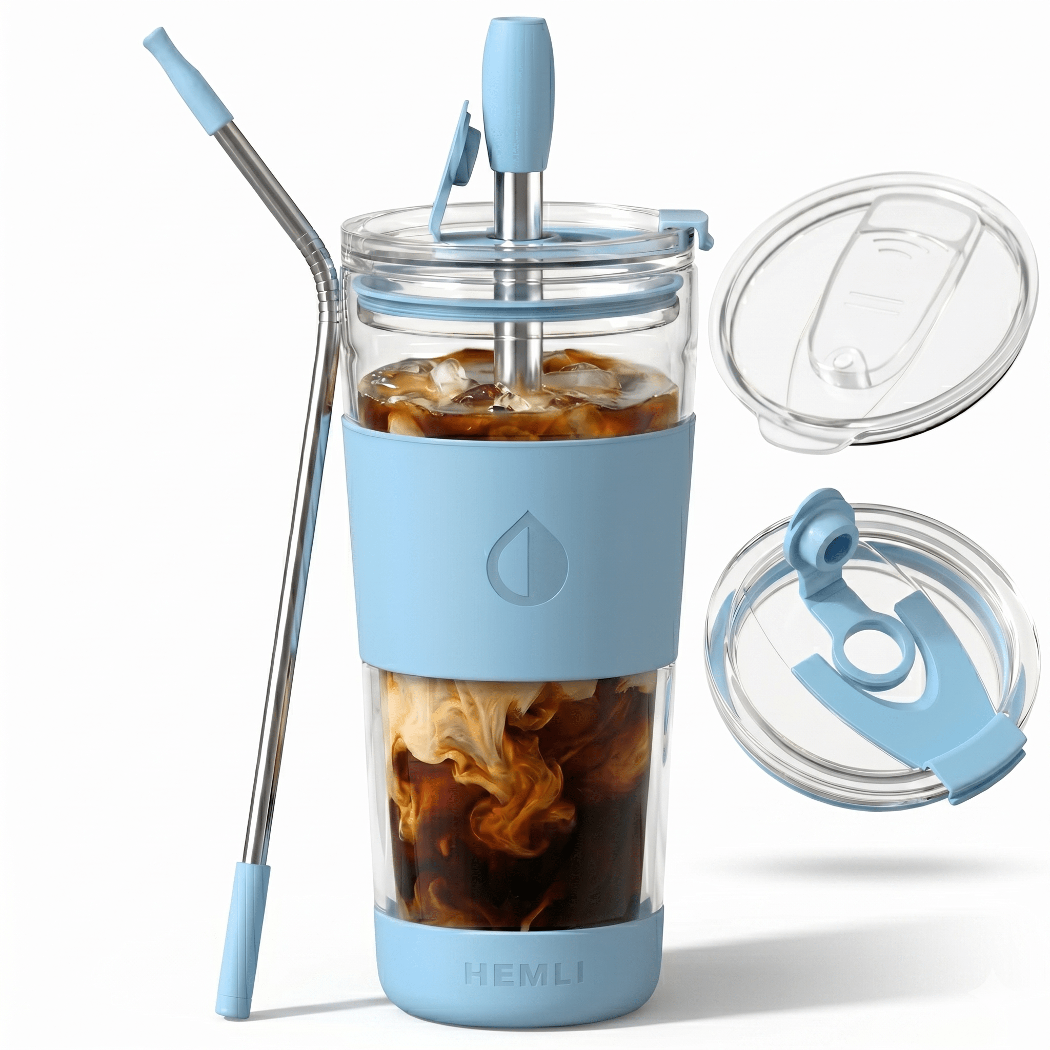 19 oz Double-Walled Glass Tumbler with Metal Straws - HEMLI
