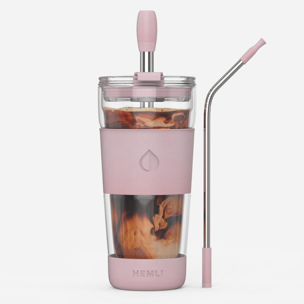 19 oz Double - Walled Glass Tumbler with Metal Straws - HEMLI