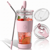 19 oz Double-Walled Glass Tumbler with Metal Straws - HEMLI