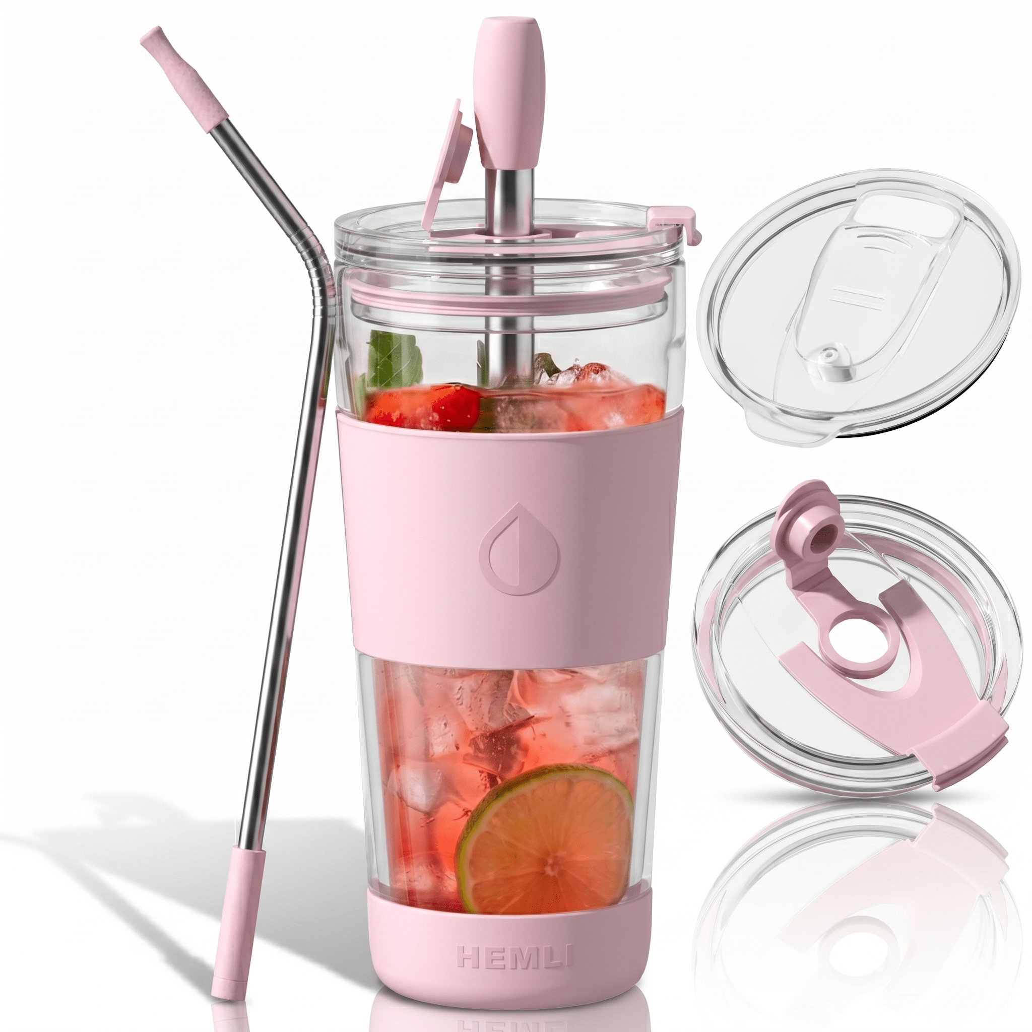 19 oz Double-Walled Glass Tumbler with Metal Straws - HEMLI
