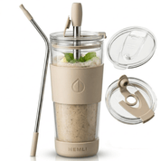 19 oz Double-Walled Glass Tumbler with Metal Straws - HEMLI