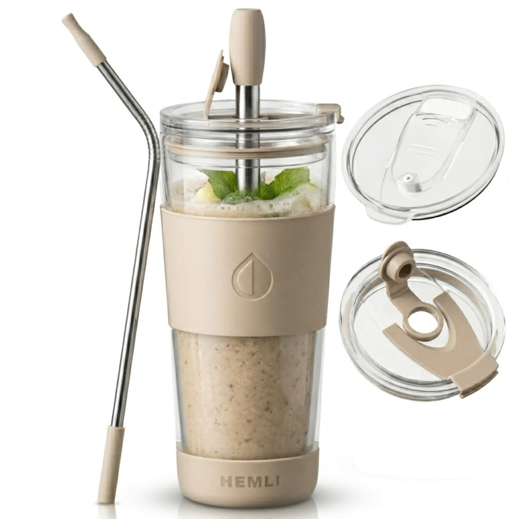 19 oz Double-Walled Glass Tumbler with Metal Straws - HEMLI