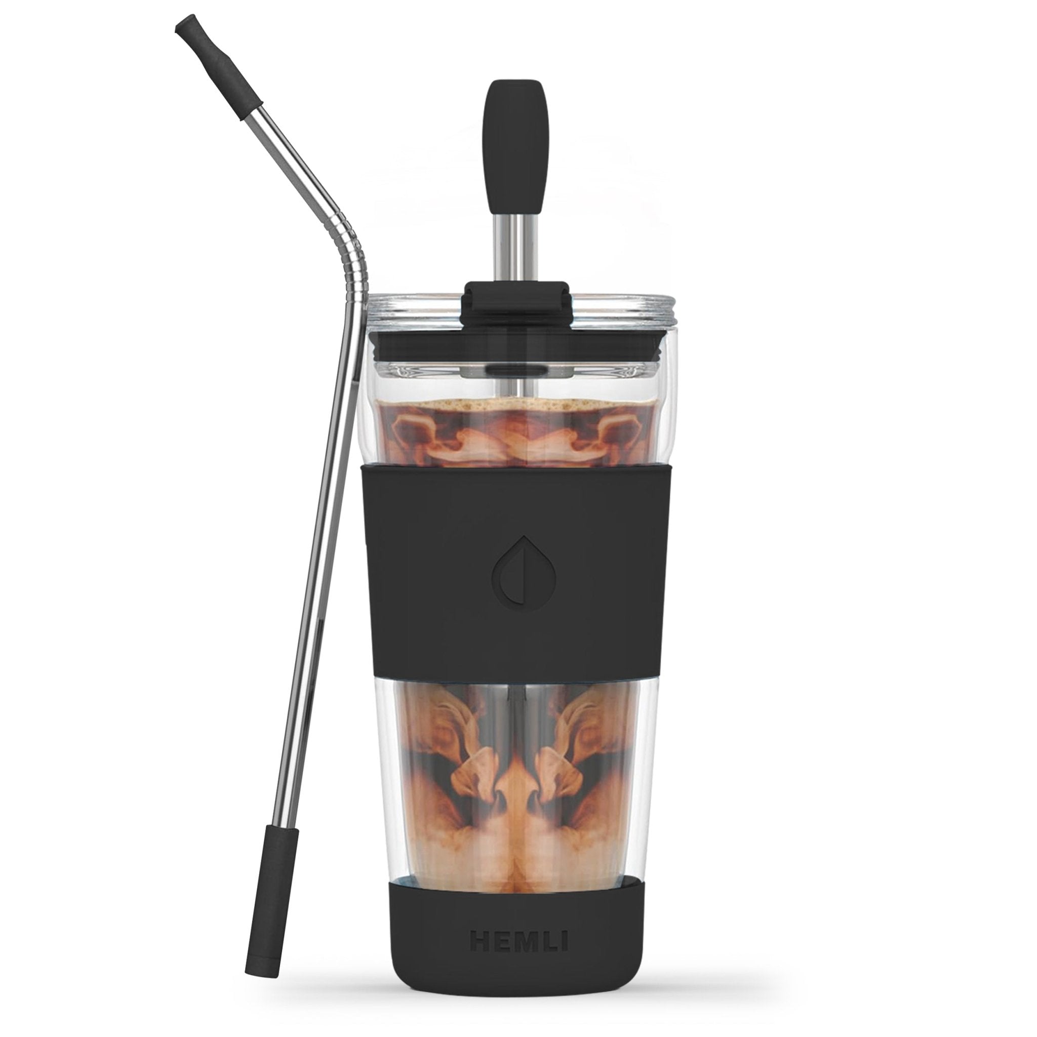 19 oz Double - Walled Glass Tumbler with Metal Straws - HEMLI