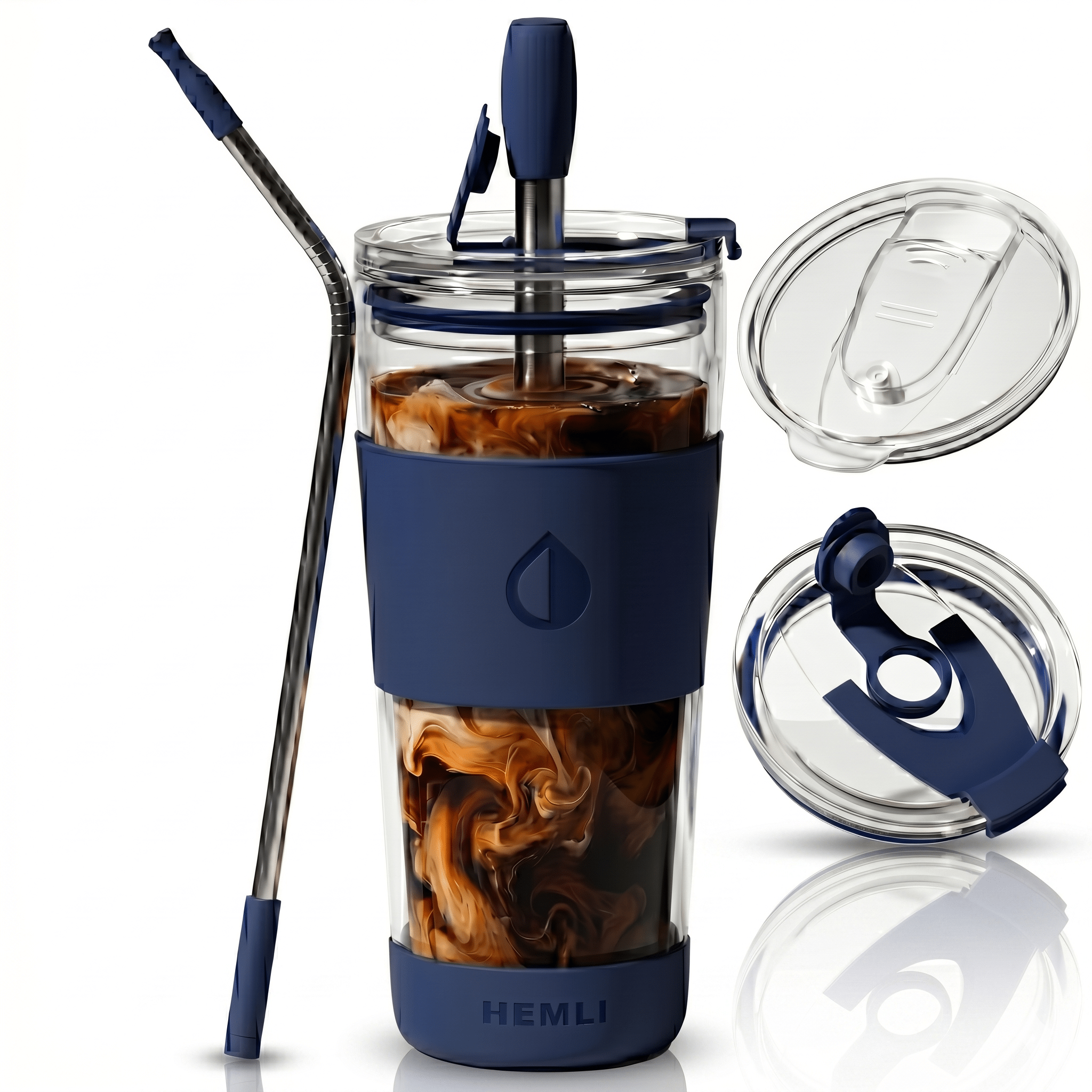 19 oz Double-Walled Glass Tumbler with Metal Straws - HEMLI