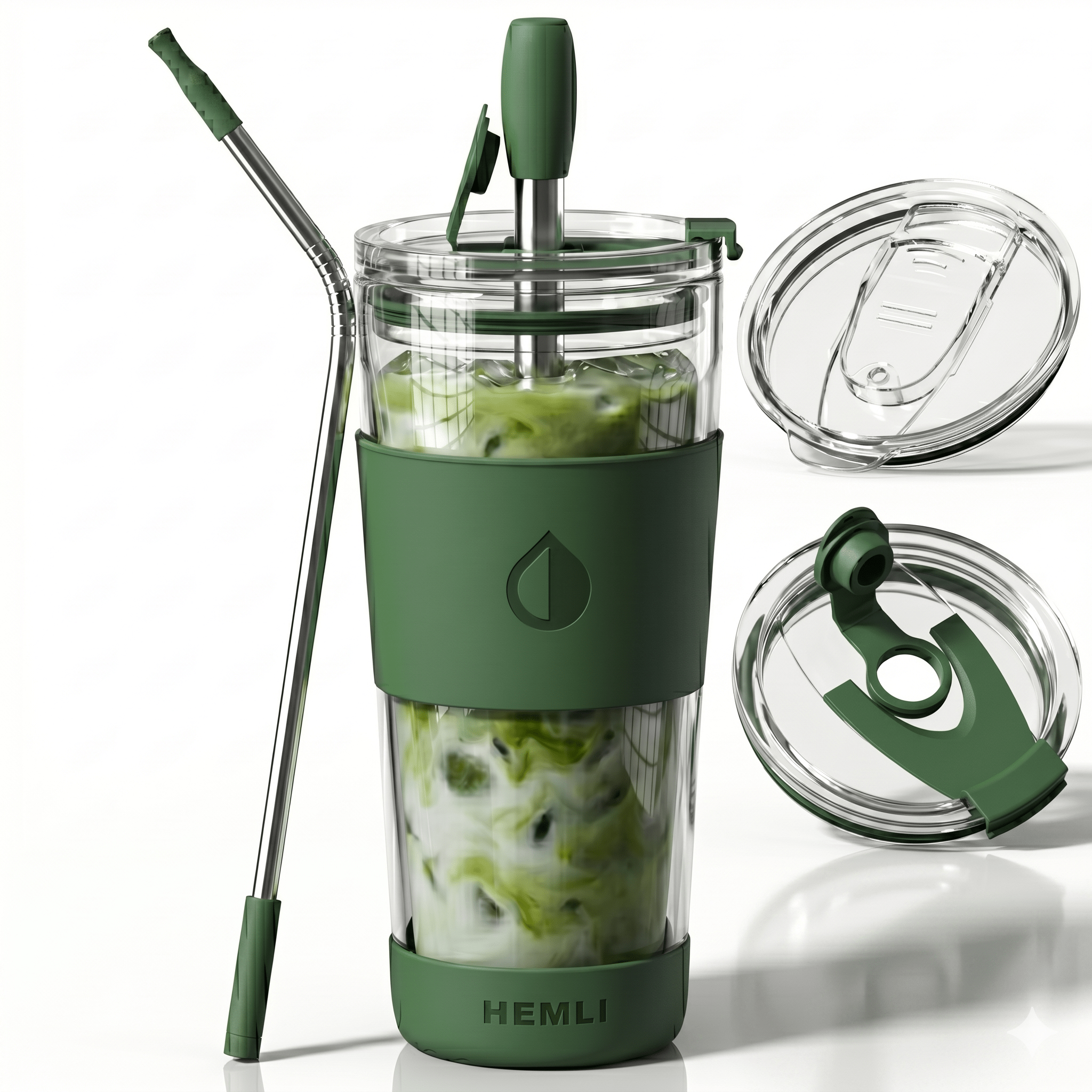 19 oz Double-Walled Glass Tumbler with Metal Straws - HEMLI