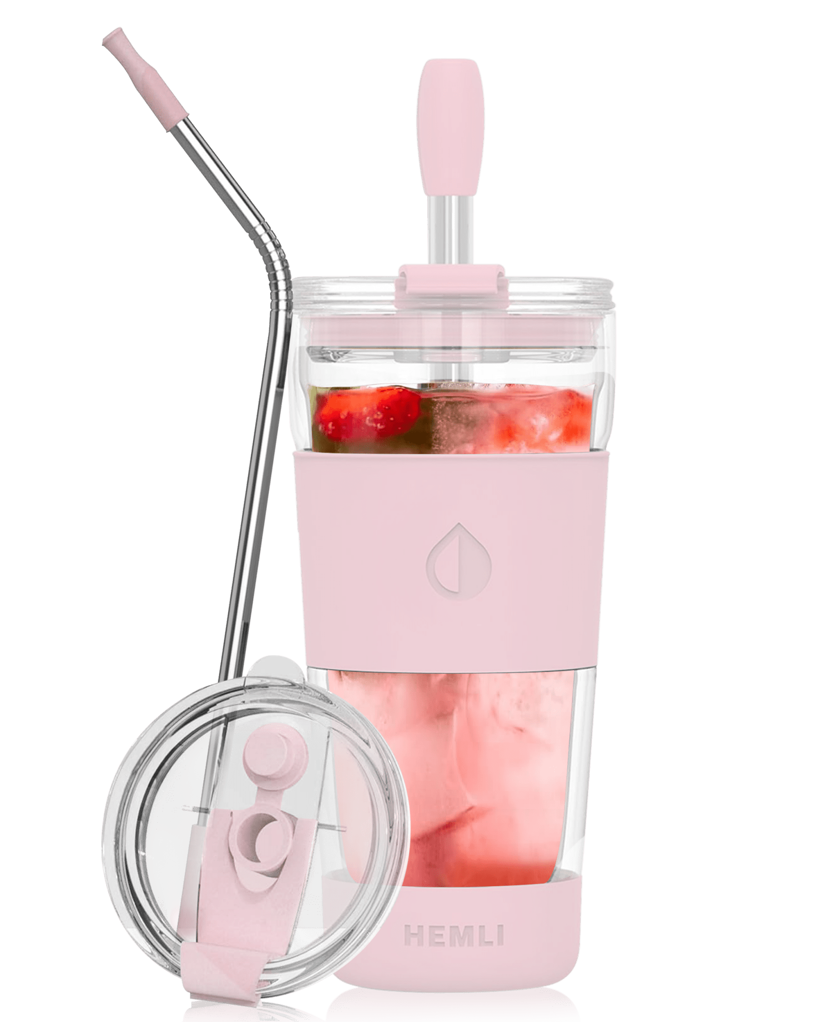 19 oz Double - Walled Glass Tumbler with Metal Straws - HEMLI
