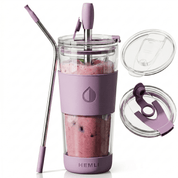 19 oz Double-Walled Glass Tumbler with Metal Straws - HEMLI