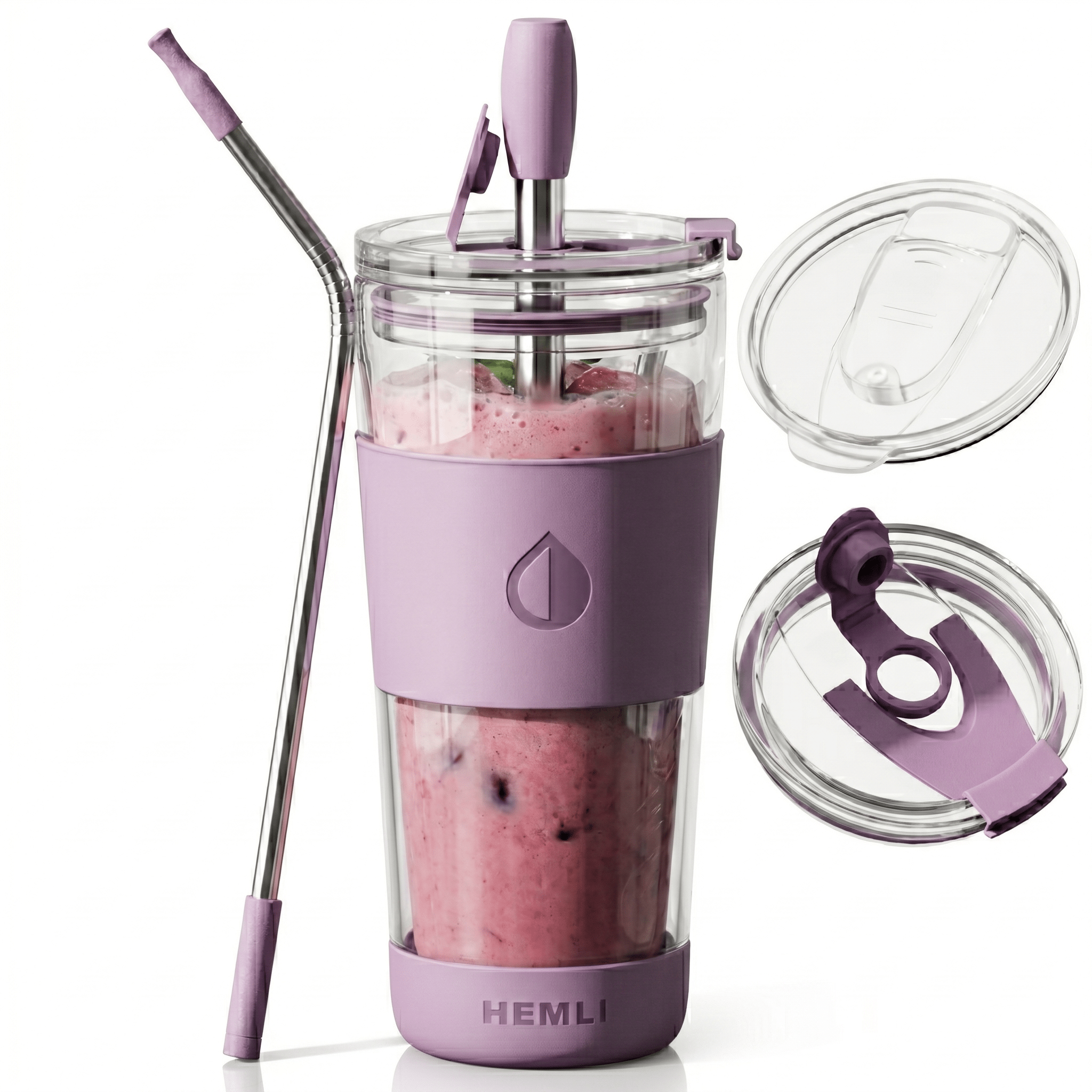 19 oz Double-Walled Glass Tumbler with Metal Straws - HEMLI