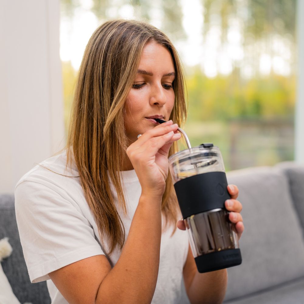 19 oz Double - Walled Glass Tumbler with Metal Straws - HEMLI