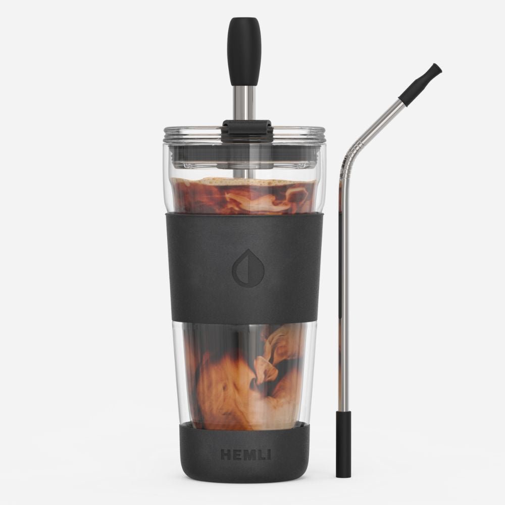 19 oz Double - Walled Glass Tumbler with Metal Straws - HEMLI