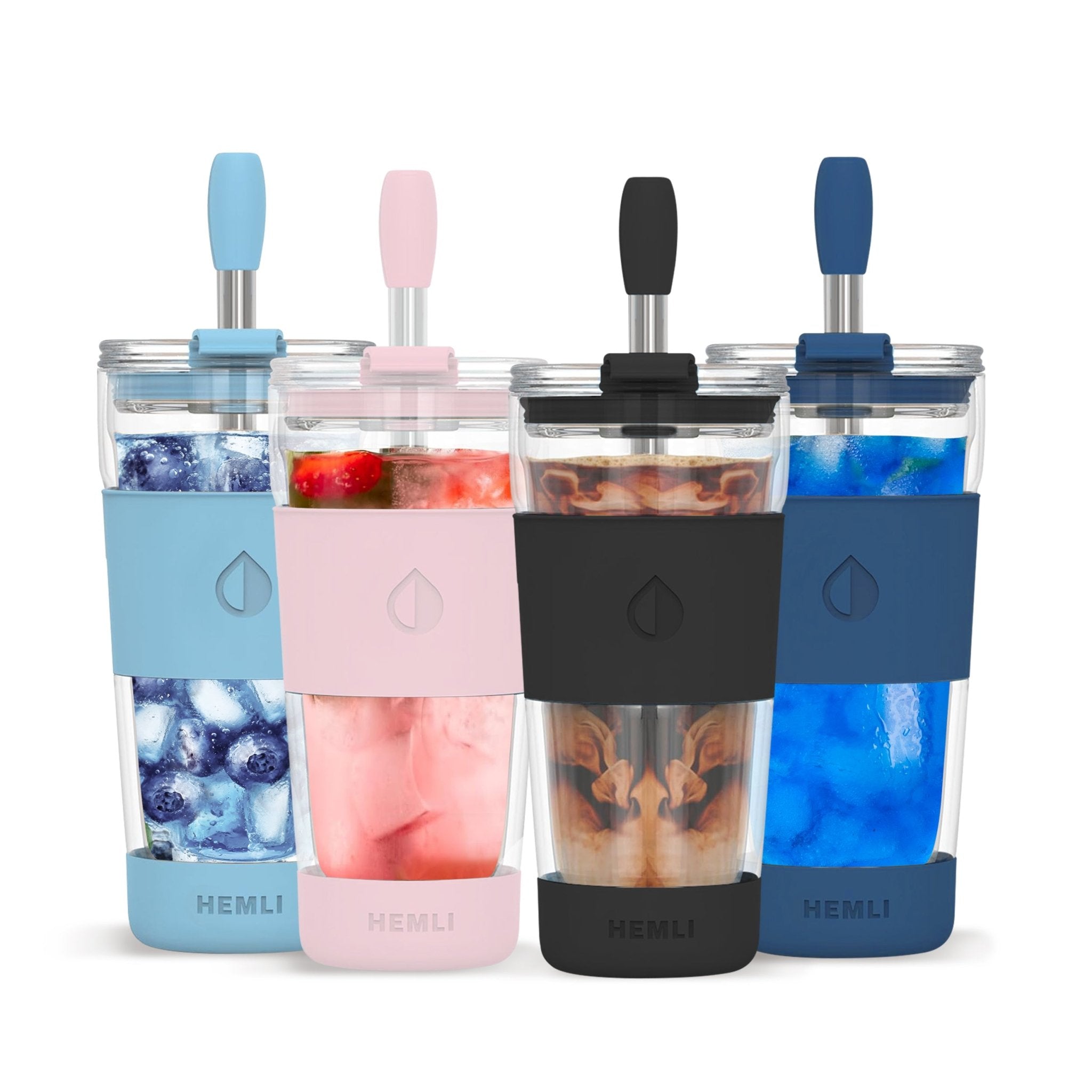19 oz Double - Walled Glass Tumbler with Metal Straws - HEMLI