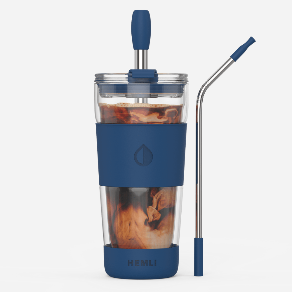 19 oz Double - Walled Glass Tumbler with Metal Straws - HEMLI
