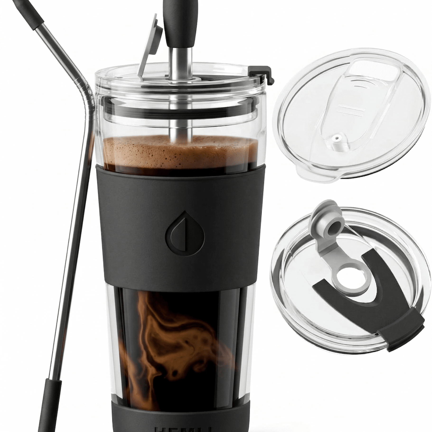19 oz Double-Walled Glass Tumbler with Metal Straws - HEMLI