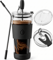 19 oz Double-Walled Glass Tumbler with Metal Straws - HEMLI