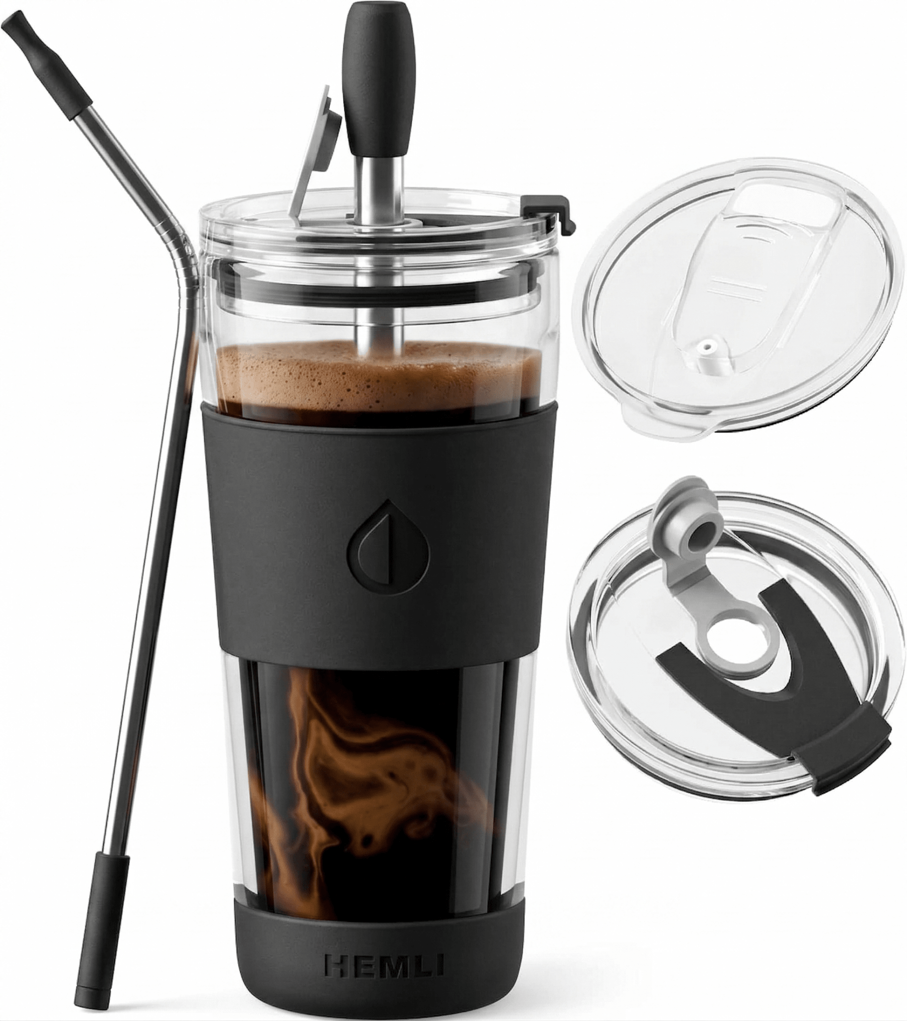 19 oz Double-Walled Glass Tumbler with Metal Straws - HEMLI