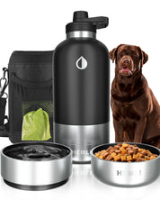 Insulated Dog Water Bottle with Food Bowl & Carrying Case