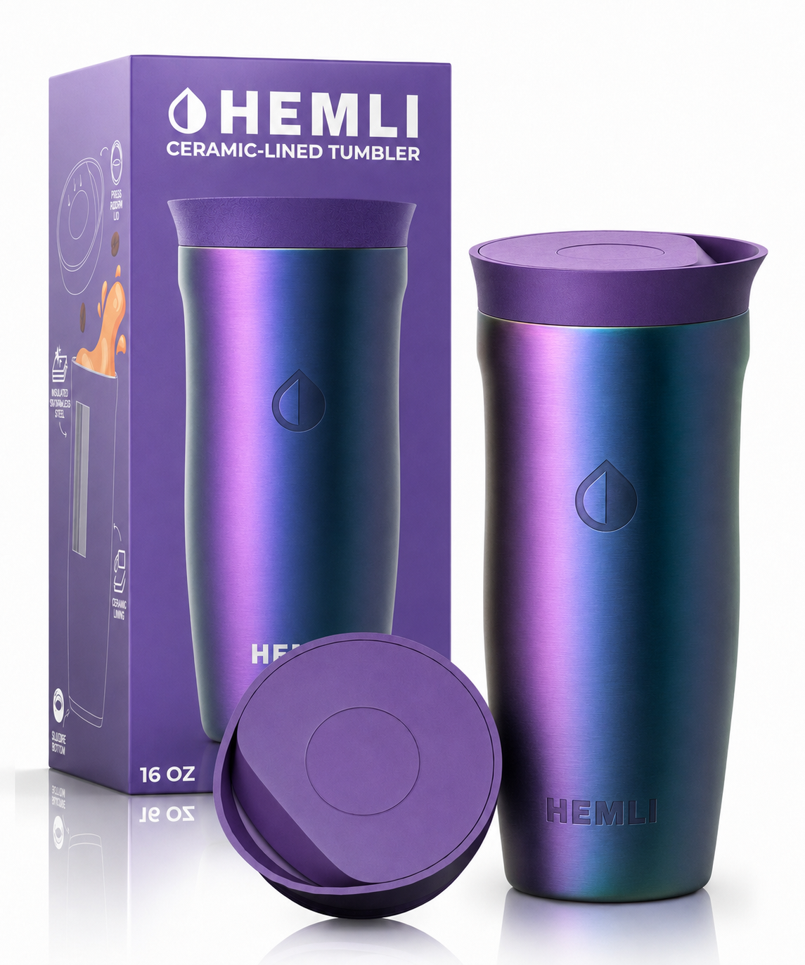 16 oz Ceramic-Lined Coffee Travel Tumbler
