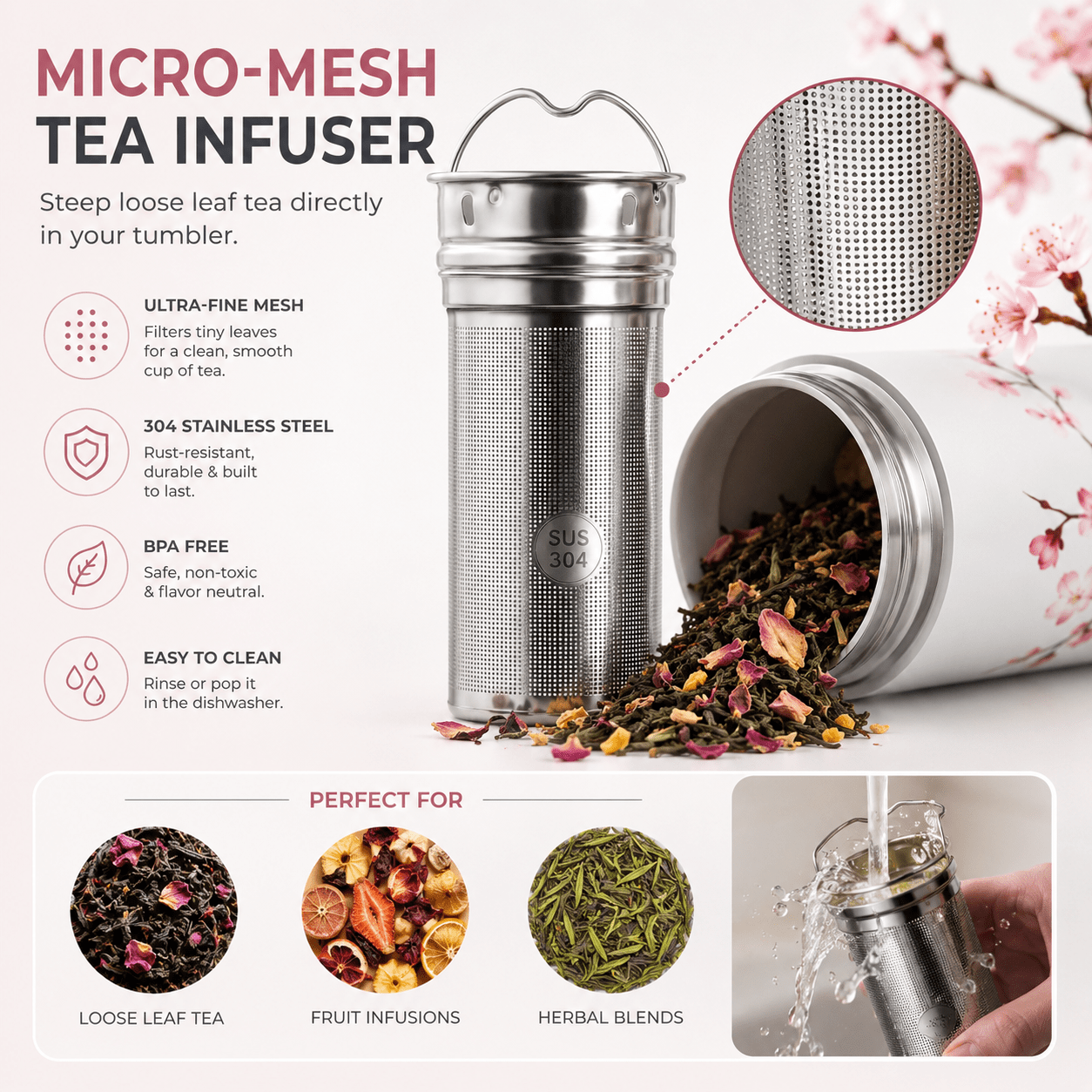 Ceramic-Lined Tea Infuser Bottle, Tea Tumbler Travel Bottle - HEMLI