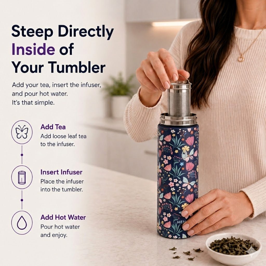 Ceramic-Lined Tea Infuser Bottle, Tea Tumbler Travel Bottle - HEMLI