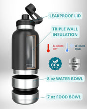 Dog Water Bottle with Detachable Water Bowl, Food Bowl & Carrying Case - HEMLI