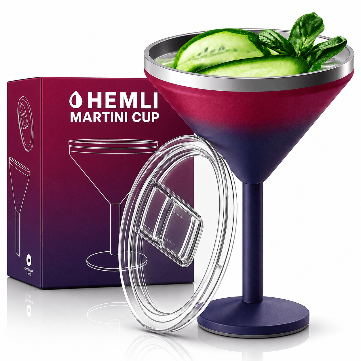 Insulated Martini Tumbler | Stainless Steel Cocktail Glass with Lid - HEMLI